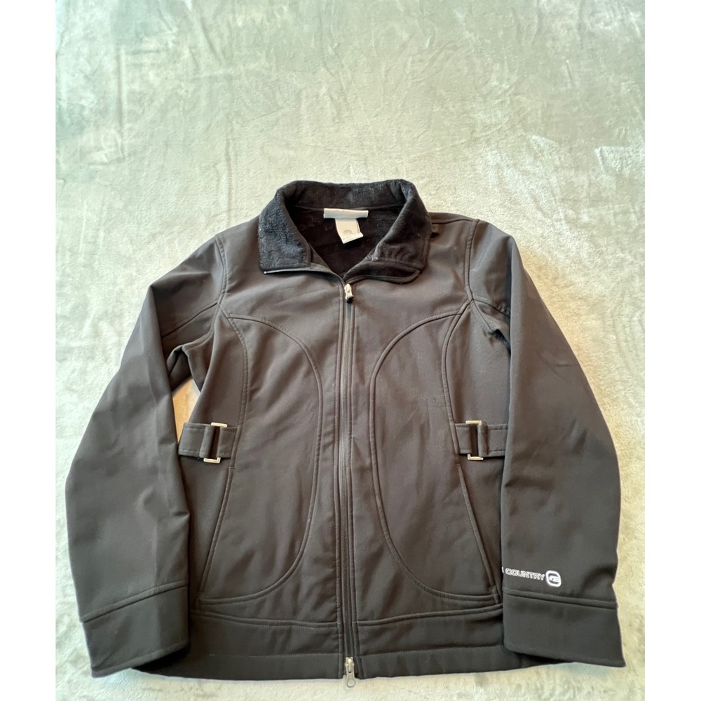 Free Country Softshell Jacket Women Medium Black Faux Fur Collar Full Zip Coat